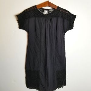 Anthropologie Girls From Savoy Linen Blend Black Crochet Trim Shift Dress